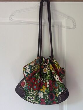 Brighton Multicolor Floral Drawstring Shoulder Bag with Brown Trim